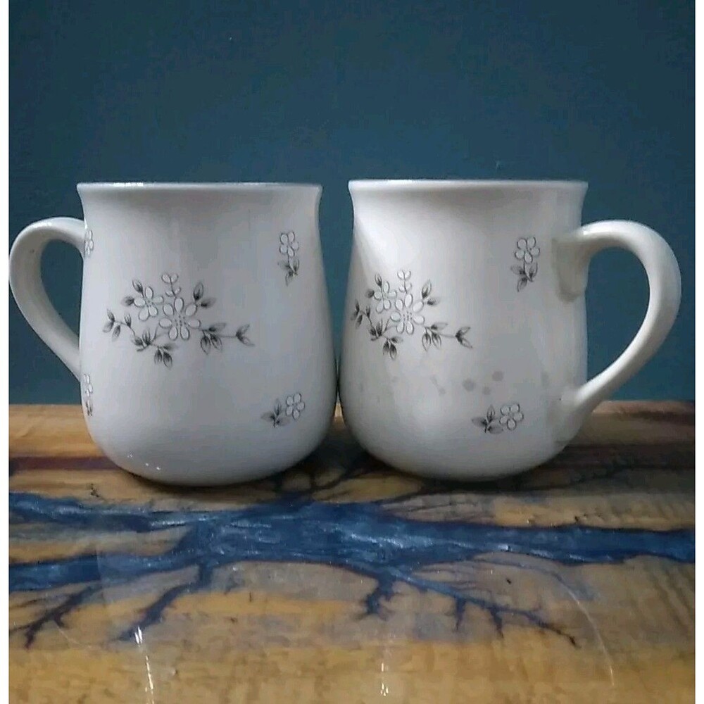 Set Of 2 Vintage Newcor Stoneware Mugs Candlelight Collection Floral Design